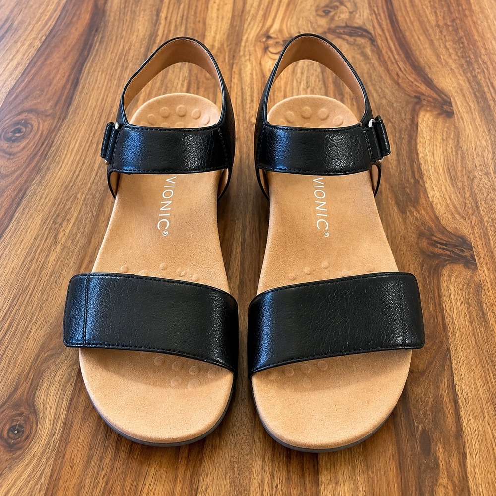 Vionic Marsala Metallic Black Leather Strappy Sandals Womens 9 Orthotic Comfort - Picture 3 of 7